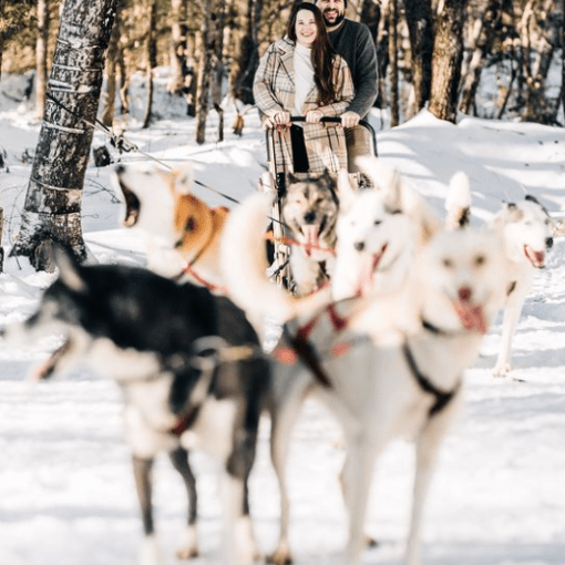 a group of people walking in the snow