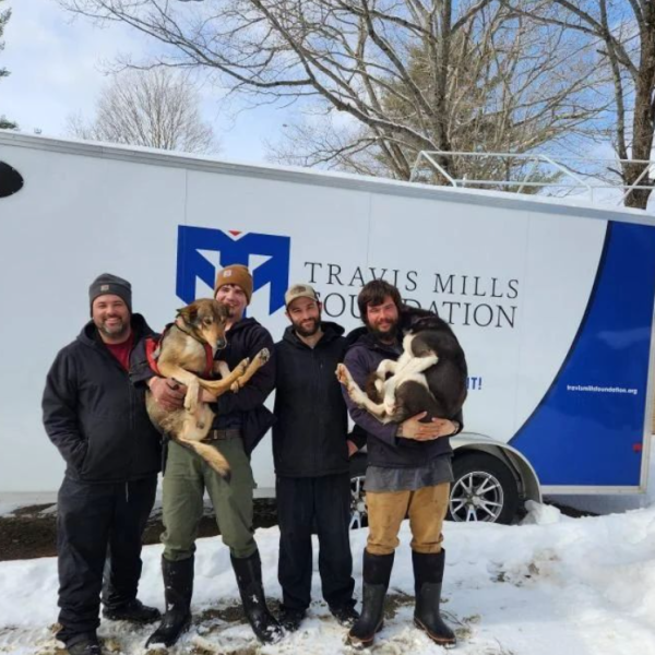 a group of people that are standing in the snow